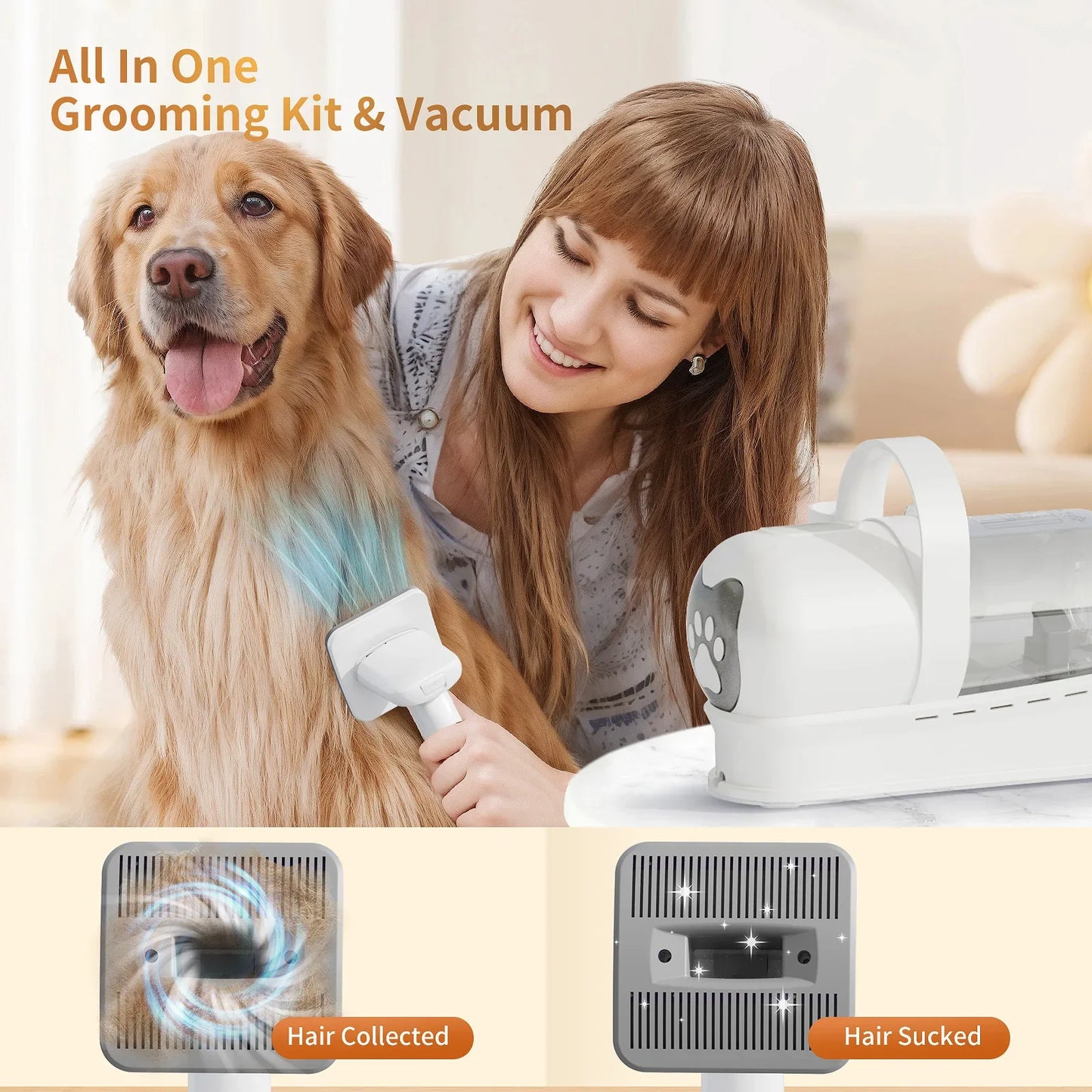 7-in-1 Pet Grooming Vacuum Kit with Powerful Suction & Low Noise