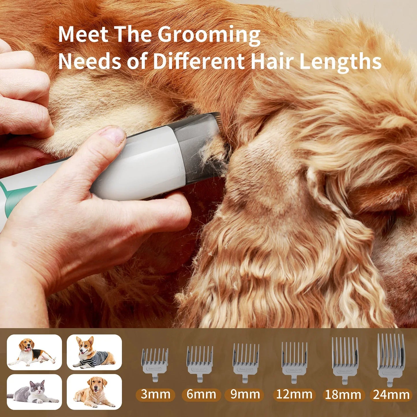 7-in-1 Pet Grooming Vacuum Kit with Powerful Suction & Low Noise