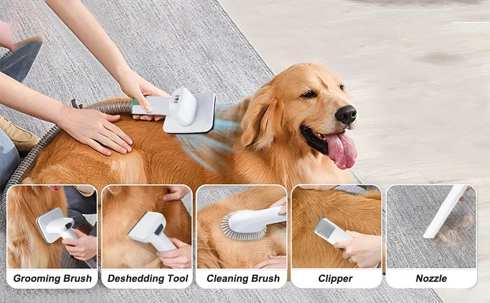 7-in-1 Pet Grooming Vacuum Kit with Powerful Suction & Low Noise