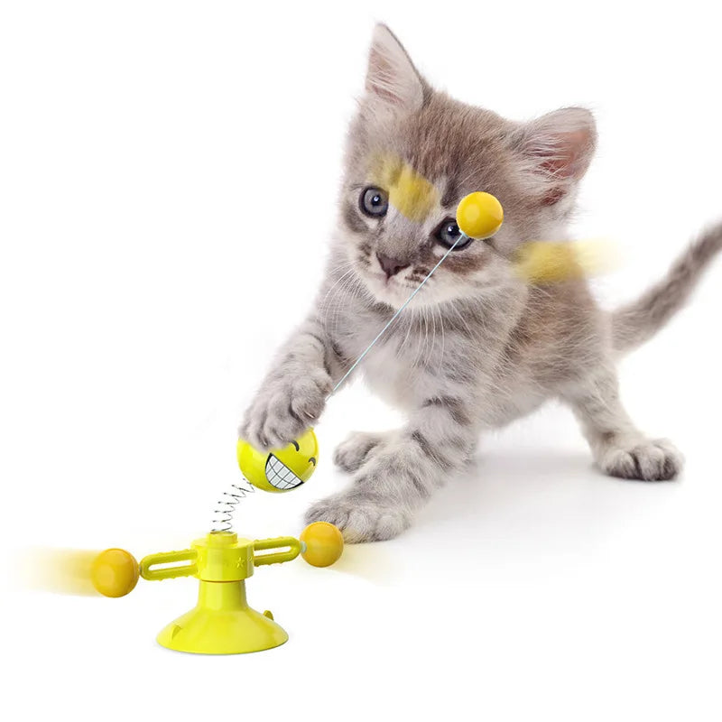 360° Rotating Cat Toy with Feather & Suction Cup