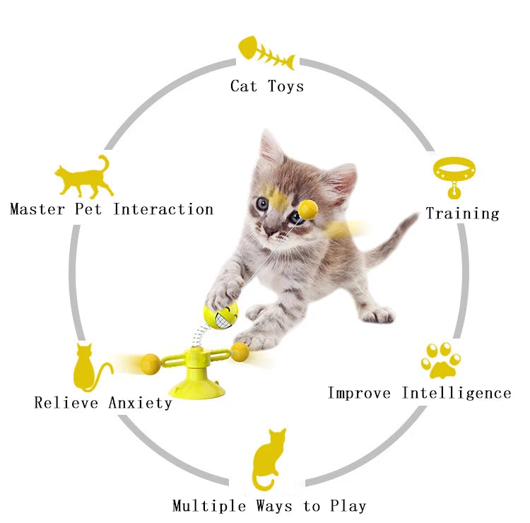 360° Rotating Cat Toy with Feather & Suction Cup