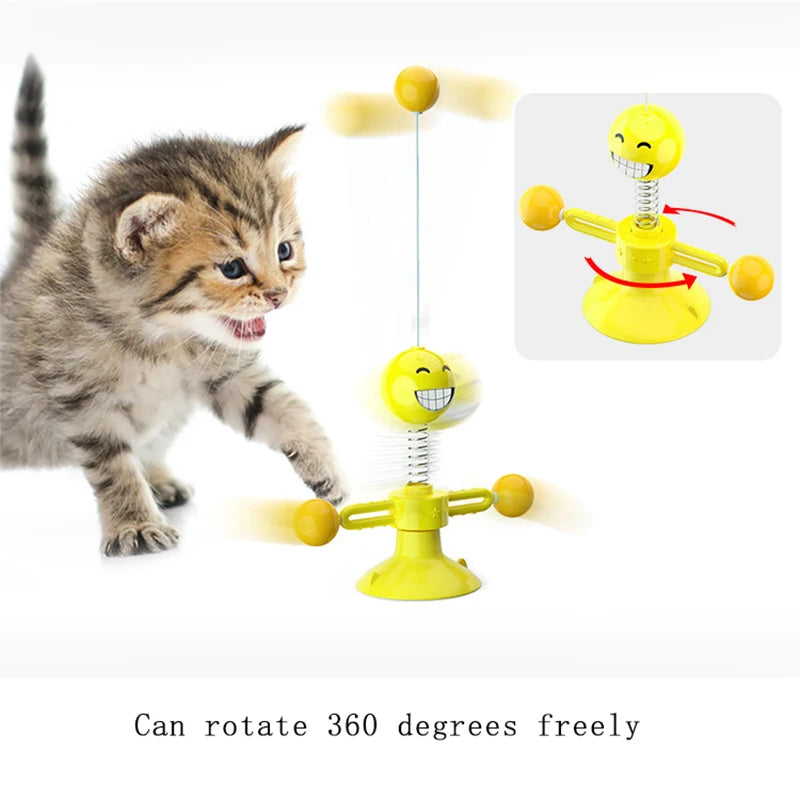 360° Rotating Cat Toy with Feather & Suction Cup