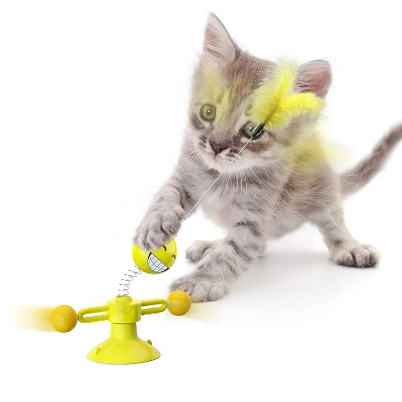 360° Rotating Cat Toy with Feather & Suction Cup