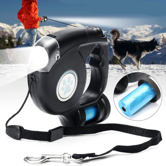 4.5M Retractable Dog Leash with LED Flashlight & Waste Bag Holder
