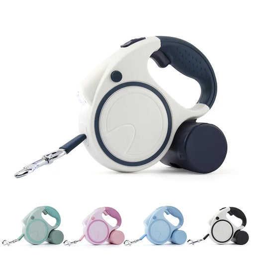 Retractable Dog Leash with Flashlight & Waste Bag Holder