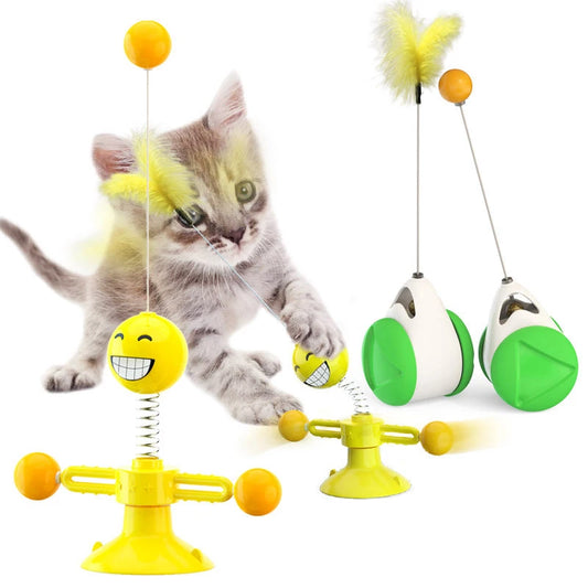 360° Rotating Cat Toy with Feather & Suction Cup