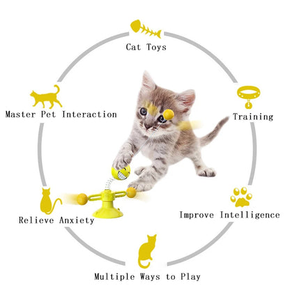 360° Rotating Cat Toy with Feather & Suction Cup